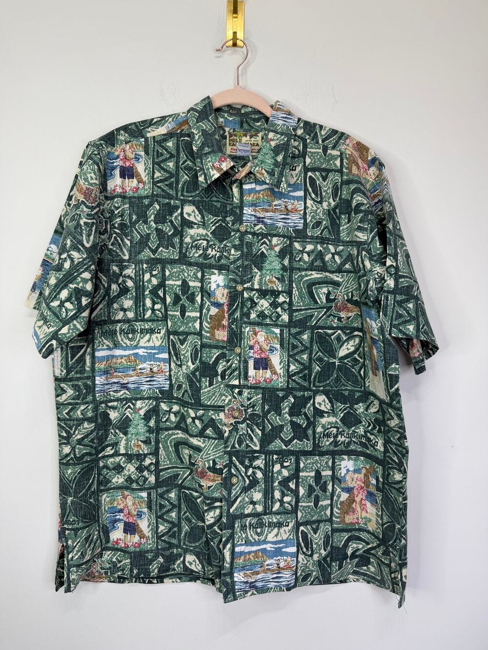 Reyn Spooner Mele Kalikimaka Button Front Hawaiian Shirt Aloha Christmas size XL
